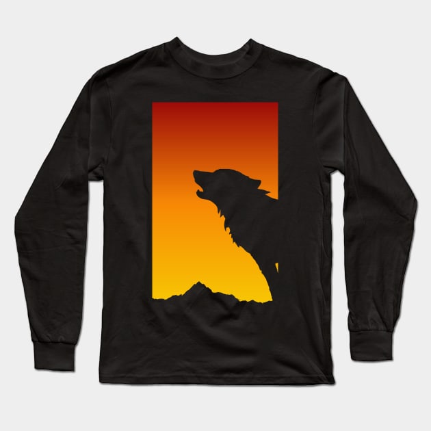 Retro Sunset Wolf Howl - Wolf Head - Wolf Lover - Howling Howl Long Sleeve T-Shirt by ballhard